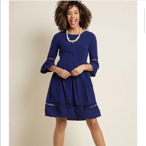 ModCloth Miles of Marvelous Bell Sleeves A-line Sapphire Blue Dress Size Small